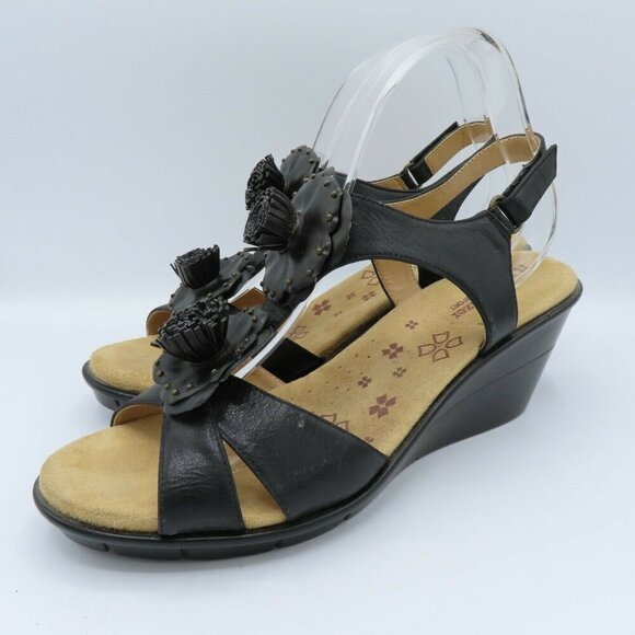 Naturalizer 10 M Comfort Explorer Womens Black Faux Leather Flower Wedge Sandal - Picture 10 of 10